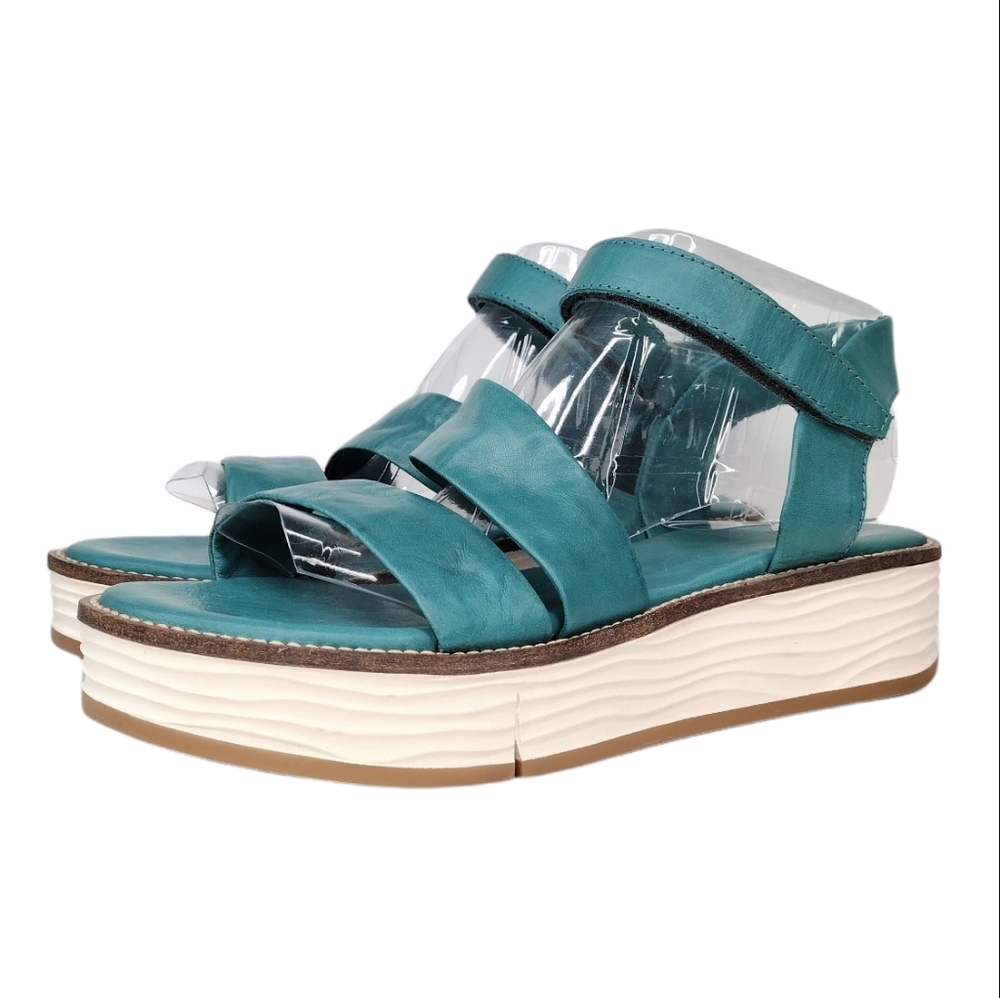 Miz Mooz New York City Flatform Platform Leather Sandals in Turquoise, Size 11